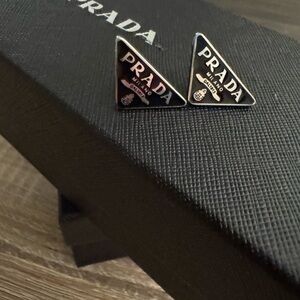 Prada Black Triangle Logo earrings